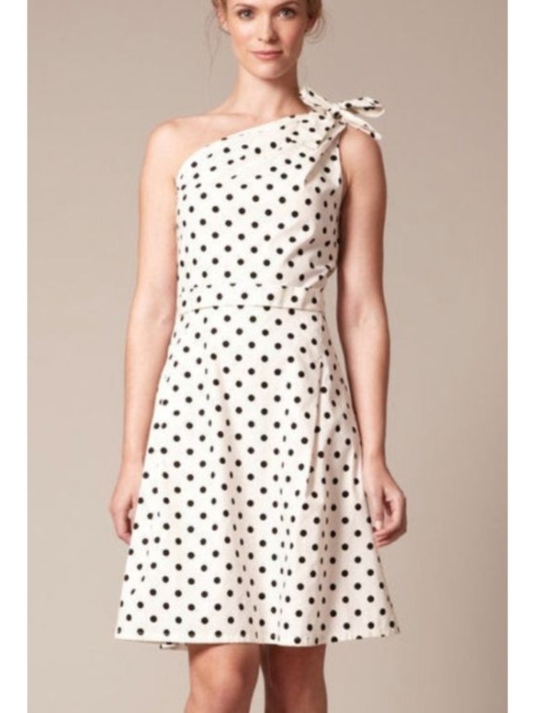 Carolina Herrera One Shoulder Polka Dot Dress 100% Cotton Size 8